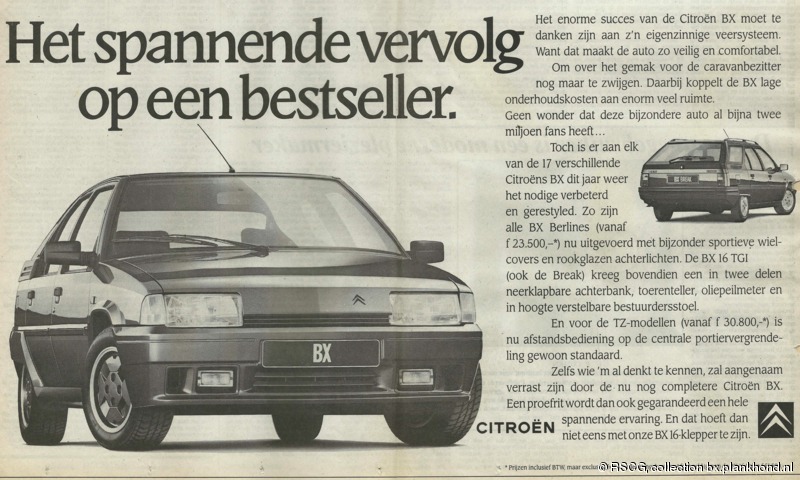 Dagbladadvertentie ter introductie van de BX S&eacute;rie 3